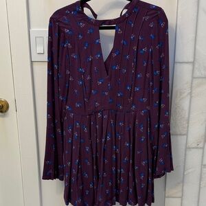 Free People Teagan Purple Long Sleeve Floral Mini Dress
